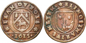 FRANCE, Cu jeton, 1615. Jean Dubois, aumônier de la cathédrale de Metz. D/ IEAN DVBOIS Son écu. R/ ELIMOSINARIVS METENS Ecu du chapitre. Feu. -; coll....