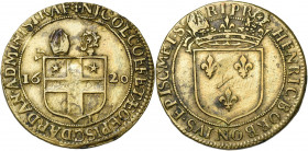 FRANCE, Laiton jeton, 1620. Nicolas Coeffeteau, administrateur de l''évêché de Metz. D/ Ecu couronné d''Henri de Bourbon-Verneuil, sous une mitre et u...