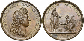 FRANCE, AE médaille, 1662, Mauger. Acquisition de Dunkerque. D/ T. de Louis XIV à d. R/ PROVIDENTIA PRINCIPE La ville de Dunkerque agenouillée devant ...