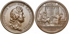 FRANCE, AE médaille, 1664, Mauger. Audience du légat pontifical à Fontainebleau. D/ B. cuir. de Louis XIV à d. R/ CORSICVM FACINVS EXCVSATVM Le roi re...