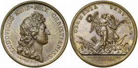 FRANCE, AE médaille, 1664, Mauger. Victoire sur l''armée ottomane à la bataille de Saint-Gothard. D/ T. de Louis XIV à d. R/ GERMANIA SERVATA/ TURC. A...