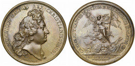 FRANCE, AE médaille, 1674, Dollin. Victoire française à la bataille de Seneffe. D/ T. de Louis XIV à d. R/ CAESIS AVT CAPTIS HOSTIVM X MILL· SIGNIS RE...