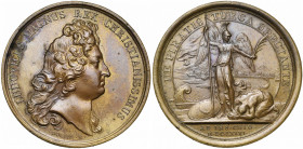 FRANCE, AE médaille, 1681, Dollin. Les Corsaires de Tripoli vaincus devant l''île de Chios. D/ T. de Louis XIV à d. R/ DE PIRATIS TURCA SPECTANTE/ AD ...