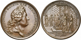 FRANCE, AE médaille, 1689, Mauger. Promotion de 74 chevaliers du Saint-Esprit. D/ T. de Louis XIV à d. R/ TORQUAT. EQUITUM. CENTURIA SUPPLETA/ REGII. ...