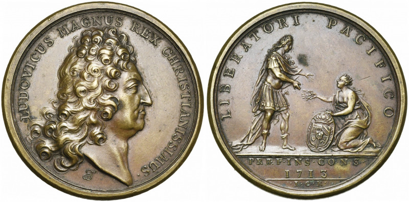 FRANCE, AE médaille, 1713, Bernard. Retour de Lille à la France suite à la Paix ...