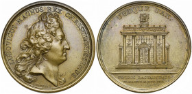 FRANCE, AE médaille, 1714, Mauger. Paix de Rastatt. D/ T. de Louis XIV à d. R/ UBIQUE PAX/ FOEDUS RASTADIENSE Temple de Janus fermé. Méd. Louis le Gra...