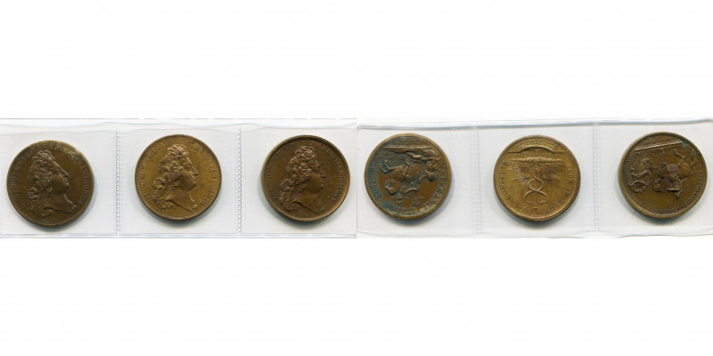 FRANCE, lot de 3 médailles à l''effigie de Louis XIV: 1674, Le Blanc, Combat de ...