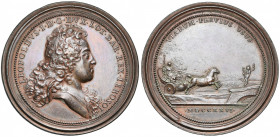 FRANCE, AE médaille, 1726, Saint-Urbain. Ouverture des routes de Lorraine. D/ B. dr. de Léopold Ier à d. R/ VIARUM PERVIUS USUS La Lorraine menant un ...