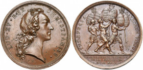 FRANCE, AE médaille, 1746, Marteau. Invasion des Pays-Bas autrichiens par l''armée française. D/ T. de Louis XV à d., ceinte d''un bandeau. R/ INDEFES...