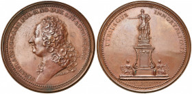 FRANCE, AE médaille, 1755, Saint-Urbain. Erection de la statue de Louis XV à Nancy. D/ B. nu de Stanislas Leszczynski à g. R/ UTRIUSQUE IMMORTALITATI ...
