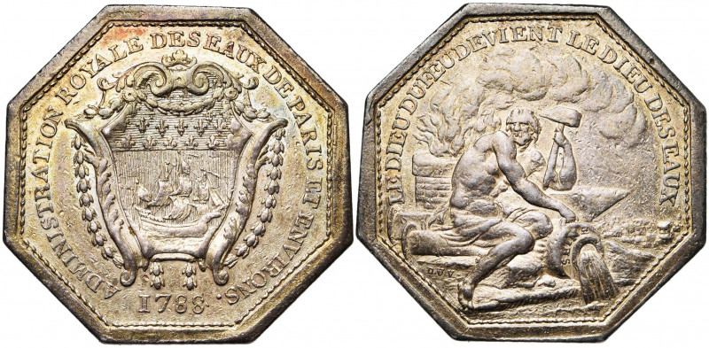 FRANCE, AR jeton, 1788. Administration royale des Eaux de Paris. D/ Ecu de Paris...