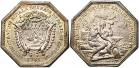 FRANCE, AR jeton, 1788. Administration royale des Eaux de Paris. D/ Ecu de Paris orné d''une guirlande. R/ LE DIEU DU FEU DEVIENT LE DIEU DES EAUX Vul...