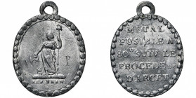 FRANCE, Etain médaille, début 19e s. Essai d''alliage par d''Arcet. D/ REP. FRANC. La République française ten. un faisceau de licteur et un bonnet ph...