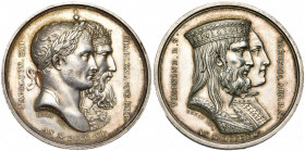 FRANCE, AR médaille, 1806, Andrieu. Alliance avec la Saxe. D/ B. accolés de Napoléon et de Charlemagne à d. R/ B. accolés de Vitikind et de Frédéric A...