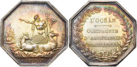 FRANCE, AR jeton, 1837, Brenet. L''Océan, compagnie d''assurances maritimes. D/ Neptune dans son char marin, ten. un trident et montrant un navire. R/...