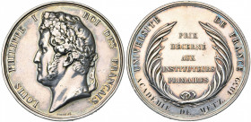 FRANCE, AR médaille, 1839. Prix de l''Académie de Metz. D/ T. de Louis-Philippe à g. R/ Entre deux palmes: PRIX/ DECERNE/ AUX/ INSTITUTEURS/ PRIMAIRES...