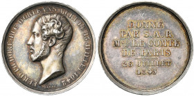 FRANCE, AR médaille, 1845, Barre. Souvenir du duc d''Orléans, décédé le 13 juillet 1842. D/ T. de Ferdinand-Philippe d''Orléans à g. R/ Dans le champ:...