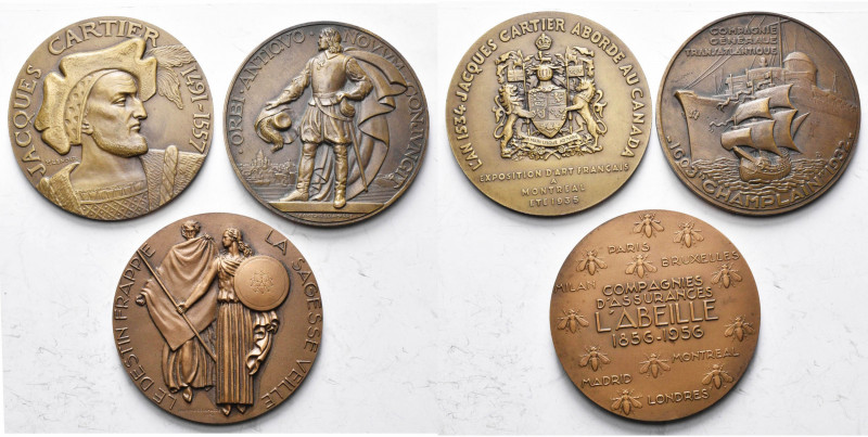 FRANCE, lot de 2 médailles: 1932, Delamarre, Samuel de Champlain, fondateur de Q...
