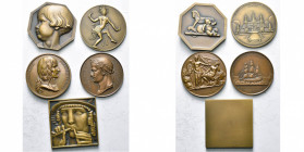 FRANCE, lot de 5 médailles en bronze: an VIII, Petit, Avènement de Bonaparte au Consulat (refrappe); 1840, Rogat, Retour de la dépouille de Napoléon à...