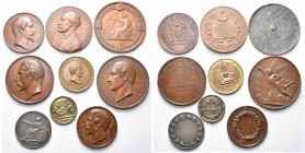 FRANCE, lot de 9 médailles, la plupart en bronze, dont: 1855, Exposition universelle de Paris; 1859, Port de commerce de Porstrein; 1869, Centenaire d...