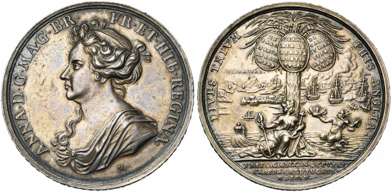GRANDE-BRETAGNE, AR médaille, 1704, G. Hautsch. Victoires anglaises à Donauwerth...