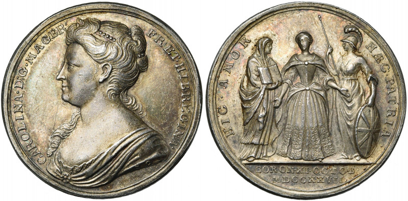 GRANDE-BRETAGNE, AR médaille, 1727, J. Croker. Couronnement de la reine Caroline...