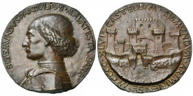 ITALIE, AE médaille, s.d., Matteo de'' Pasti. Sigismond Pandolfo Malatesta, seigneur de Rimini (1417-1468). D/ B. à g. R/ CASTELLVM SIGISMONDVM ARIMIN...