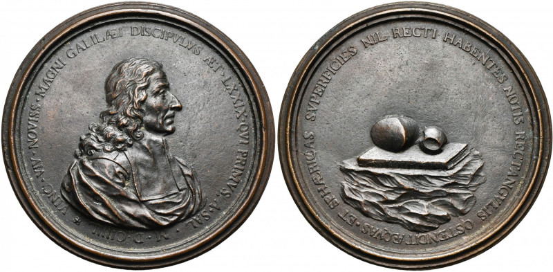 ITALIE, AE médaille, 1701, G. Ticciati. Vincenzo Viviani, disciple de Galilée. D...