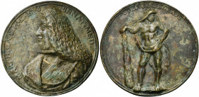 ITALIE, AE médaille, 18e s., L.M. Weber. Caesar Pagani, sénateur florentin. D/ MARCH CAES PACANVS SENAT MED B. à g. R/ VIRTVS ROBORAT Hercule deb. de ...