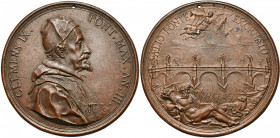 ITALIE, ETATS PONTIFICAUX, AE médaille, 1669 (an 3), Chéron. Clément IX - Restauration du pont Saint-Ange. D/ B. à d., coiffé du bonnet. R/ AELIO PONT...