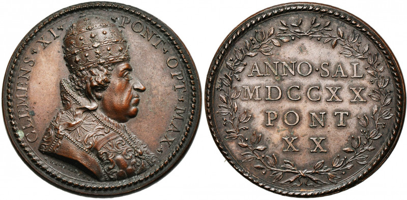 ITALIE, ETATS PONTIFICAUX, AE médaille, 1720, Hamerani. Clément XI - 20e année d...