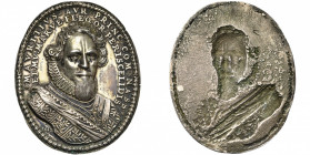 PAYS-BAS SEPTENTRIONAUX, AE médaille, 1613. Maurice de Nassau décoré de l''ordre de la Jarretière. D/ B. cuir. de trois quarts de f. van Loon II, 87. ...