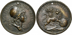 SUEDE, AE médaille, s.d., G.B. Guglielmada (?). Reine Christine de Suède (1616-1662). D/ REGINA - CHRISTINA T. casquée à d. R/ FORTIS ET FELIX/ G.D Li...
