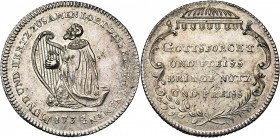 SUISSE, AR médaille, 1734. Prix d''école de Berne (Psalmenpfennig). D/ Le roi David agenouillé à g., jouant de la harpe. R/ Dans un cartouche orné: GO...