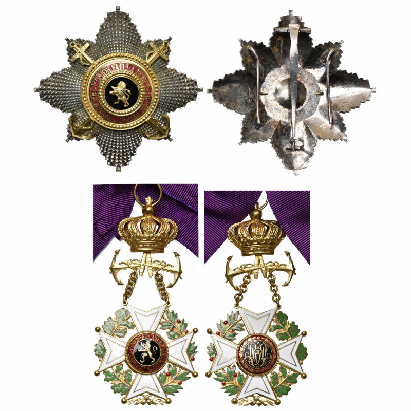 BELGIQUE, Ordre de Léopold, ensemble de grand cordon à titre maritime, modèle bi...