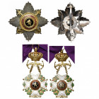 BELGIQUE, Ordre de Léopold, ensemble de grand cordon à titre maritime, modèle bilingue (bijou de 59 mm en vermeil poinçonné, plaque en argent sans nom...