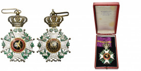 BELGIQUE, Ordre de Léopold, croix de commandeur à titre civil, modèle unilingue en argent, ruban de 46 mm avec rayure dorée pour services spéciaux dur...