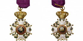 BELGIQUE, Ordre de Léopold. Croix de commandeur à titre civil, modèle bilingue en métal doré. Avec ruban.