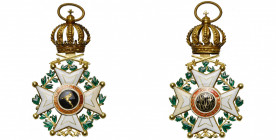 BELGIQUE, Ordre de Léopold, croix d''officier en or, modèle militaire unilingue de la création par Dutalis en 1832, avec couronne bombée, anneau canne...