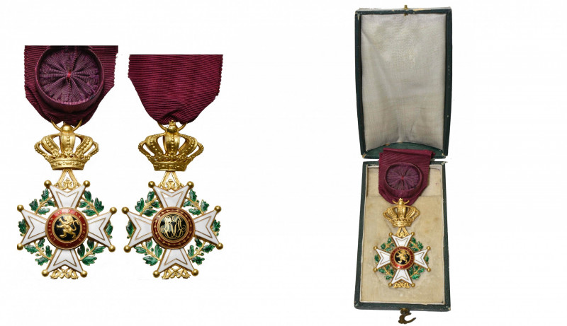 BELGIQUE, Ordre de Léopold, croix d''officier, modèle civil unilingue en or, ann...