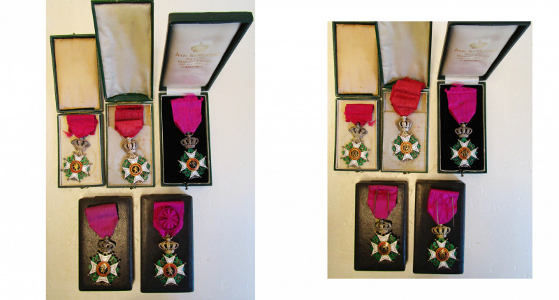 BELGIQUE, Ordre de Léopold, lot de 5 croix (1 officier en vermeil et 4 chevalier...
