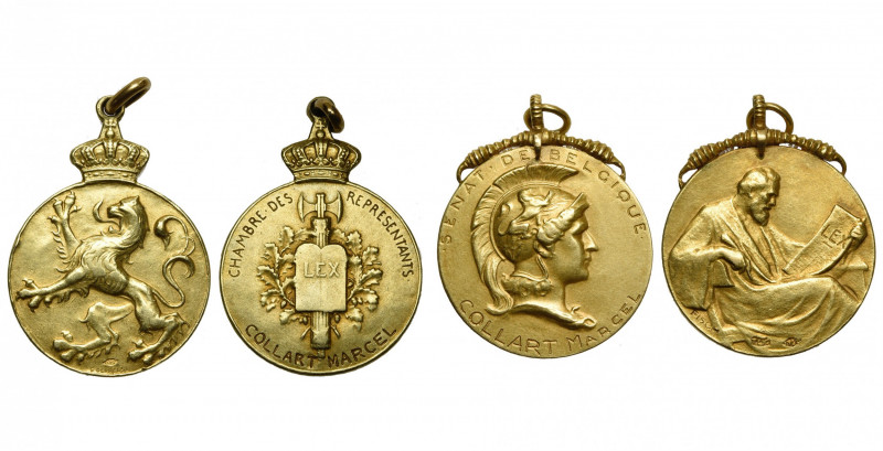 BELGIQUE, lot de deux insignes en or par Devreese: Chambre des Représentants (25...