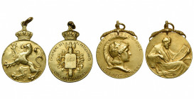 BELGIQUE, lot de deux insignes en or par Devreese: Chambre des Représentants (25 mm, 12,80 g) et Sénat (26 mm, 14,54 g). Attribués à Marcel Collart (1...