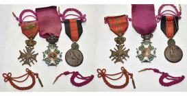 BELGIQUE, lot de 3 décorations et 3 fourragères miniatures 1914-1918: croix de chevalier de l’Ordre de Léopold (militaire, unilingue, avec ruban cousu...