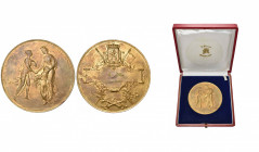 BELGIQUE, médaille de la Belgique reconnaissante, 1914-1918, modèle original en bronze (78 mm) gravé par Devreese, dans son écrin de Fonson. Le nom et...