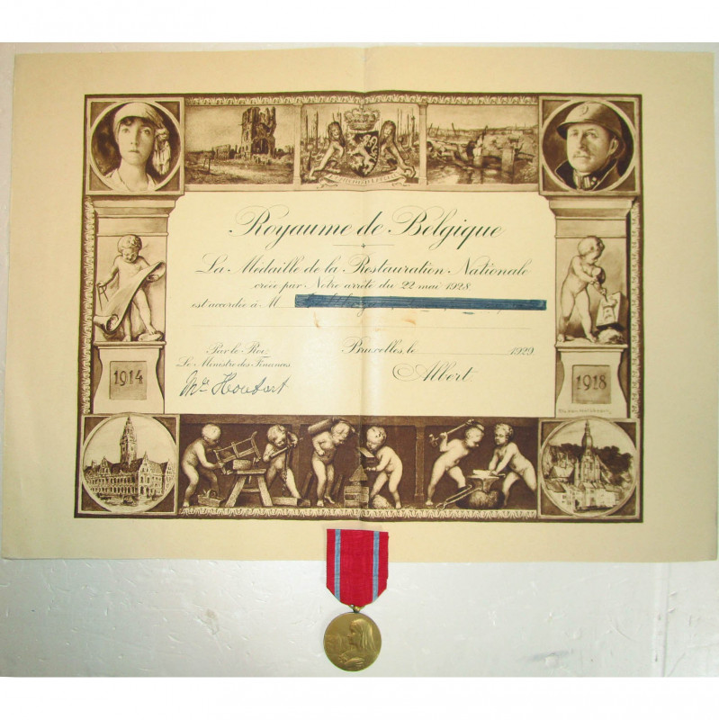 BELGIQUE, médaille de la Restauration nationale, fabrication ancienne gravée par...