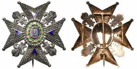 ESPAGNE, Ordre de Charles III, plaque de commandeur, 4e modèle (1875-1931), en argent et vermeil (66 x 62mm). Entièrement repercée, dans un écrin octo...