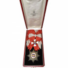 ITALIE, Ordre de la Couronne, ensemble de grand-croix (bijou en or, écharpe et plaque), 1868-1943, dans un écrin de Cravanzola à Rome.