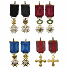 lot de 4 miniatures en or, avec ruban pour chaînette: Belgique, Ordre de la Couronne (11 mm); Ordre de Saint-Jean de Jérusalem, de Rhodes et de Malte,...