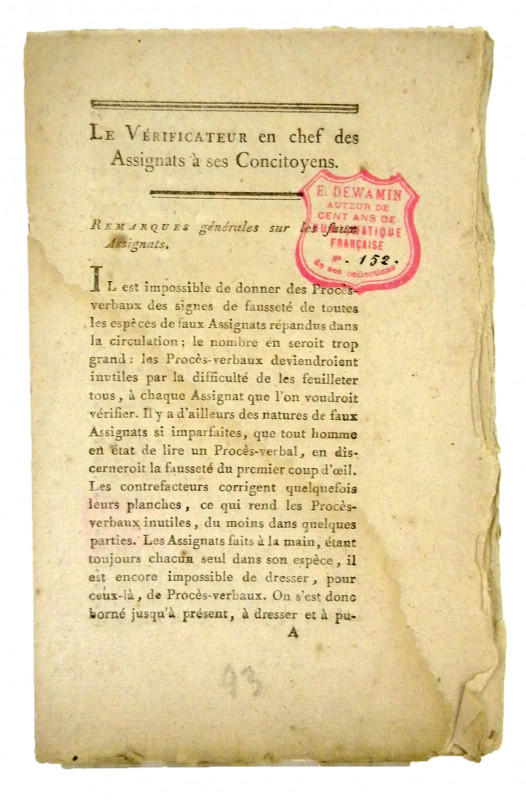 Report on Counterfeits of French Revolutionary Assignats

Deperey, G. LE VÉRIF...